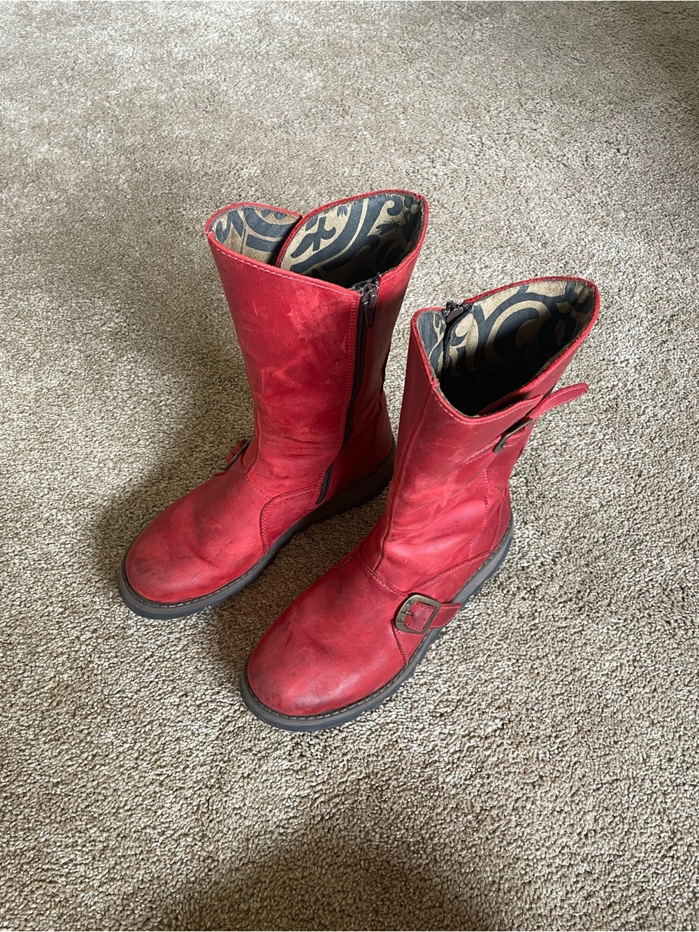 Fly London Red Leather Mid-Calf Boots